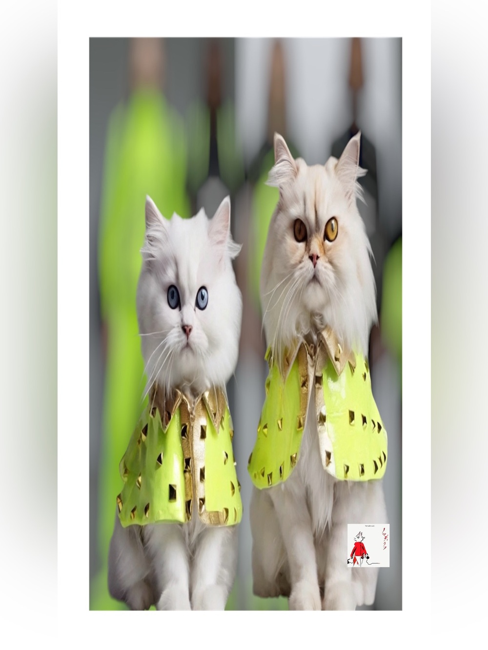 Neon Yellow Studded Cat Cape Art Print - Luxe Pet Portrait